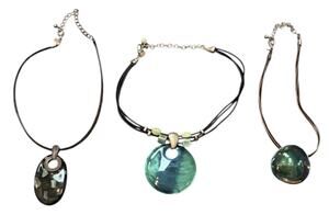 Blue Green Pendant Necklace– 3 Pc | Glass Stone, Modern Cord, Statement Jewelry